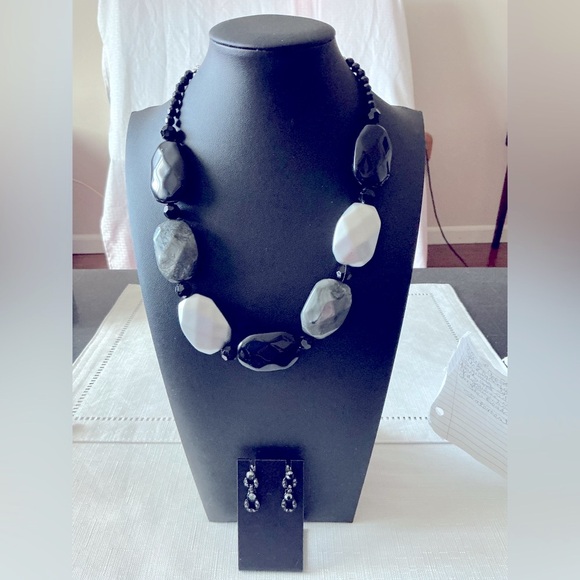 Black and Silver Necklace and Esrrings - Picture 1 of 4